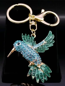 彩色水钻蝴蝶蜂鸟钥匙扣吊坠，金色金属动物昆虫钥匙扣 - 金色 - 查看 14