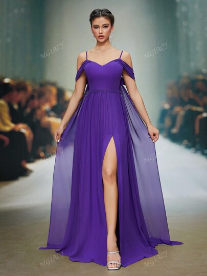 High-End Graduation Dress Made Of Strappy Pearl Chiffon With A Split Front And Rear Piece,Bridesmaid Dress
