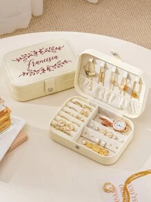 Boîte à bijoux personnalisée en PU avec nom, étui de rangement pour bijoux personnalisé avec compartiments ajustables, cadeaux personnalisés pour femme, demoiselle d'honneur, mère, amie, enseignante, rentrée scolaire