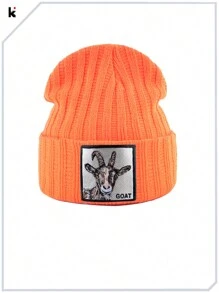 KKISSBAOBEI 1 件山羊刺绣贴针织帽，适合休闲、运动、派对秋季装扮
