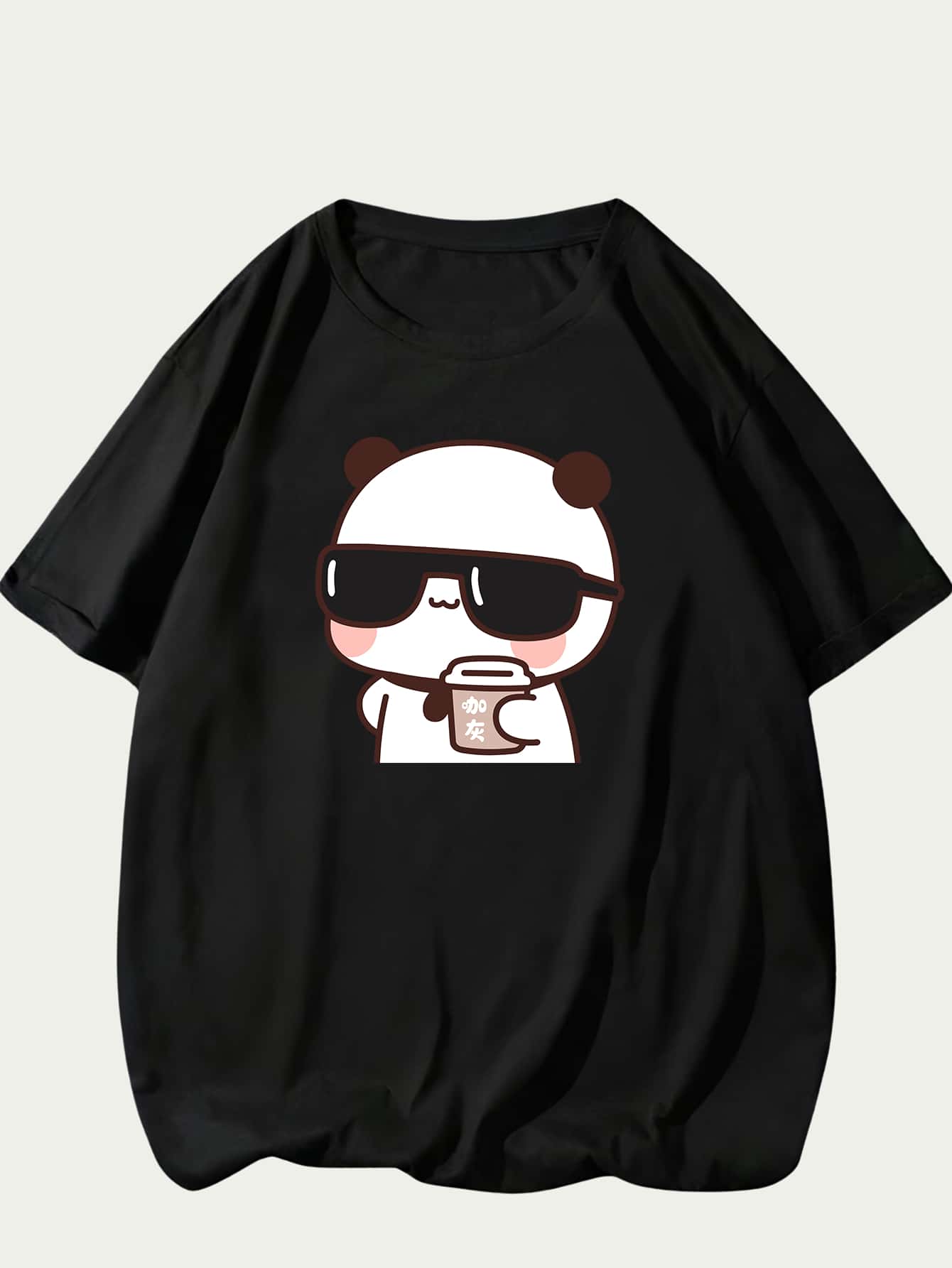 T-Shirt 100% Cotton Printed Shirt Cute Bear Unisex Blouse - màu đen - Xem 1