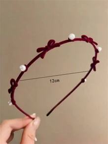 1 Băng đô cài tóc Giáng sinh bằng nhung trơn màu và hợp kim đính nơ và ngọc trai giả thanh lịch cho nữ, dùng khi đi học/tiệc tùng/hàng ngày - Màu Đỏ Sâu - Xem 2
