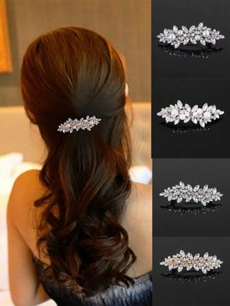 1 pieza Pinza de cabello elegante decorada con cristales y perlas para mujeres, nupcial