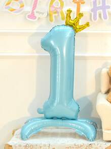32" Tall Large Blue Number Crown Foil Balloon With Base, Suitable For Birthday, Anniversary, Valentine's Day, Graduation, Room And Party Decorations - Blue - View 15