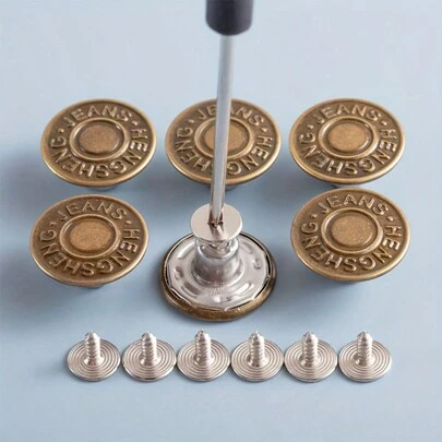10 件可调节可拆卸金属牛仔裤纽扣，无需缝纫，适用于牛仔裤、裤子、服装配饰