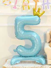 32" Tall Large Blue Number Crown Foil Balloon With Base, Suitable For Birthday, Anniversary, Valentine's Day, Graduation, Room And Party Decorations - Blue - View 19