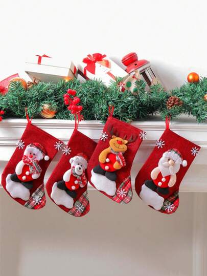 1pc/4pcs Christmas 3D Cartoon Decorative Sock Storage Bags, With Snowman And Reindeer Designs, Suitable For Holiday Indoor Backdrop Decoration And DIY Craft Christmas Tree, Home Decor Hanging Ornaments Best Gifts Christmas Decorations Room Decor Winter