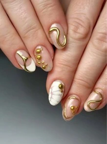 12颗金银色半圆形鱼子酱珠美甲装饰珠，多种尺寸可选，扁平圆形钢珠，微型球，DIY美甲配件，美甲用品，美甲宝石 - 彩色 - 查看 4