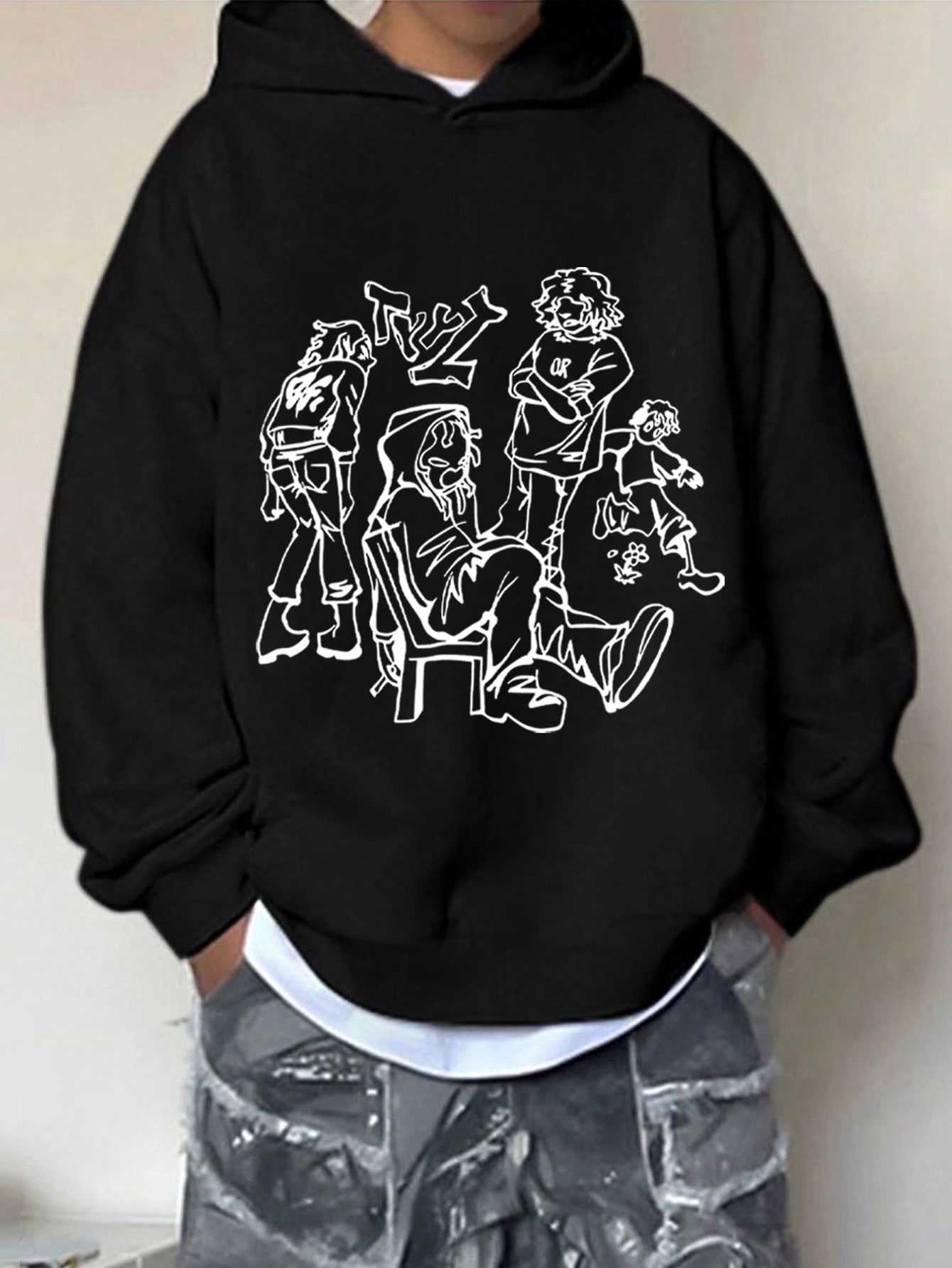 Men Cartoon Graphic Drop Shoulder Hoodie
