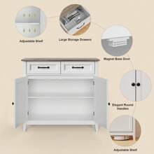 Lofka 35.4"W Kitchen Buffet Sideboard Cabinet, 2 Drawers Farmhouse Coffee Bar Storage Cabinet With Adjustable Shelf, Kitchen Storage Island With Doors For Dining Room, Entryway, Bathroom, Valentine's Day Ideas