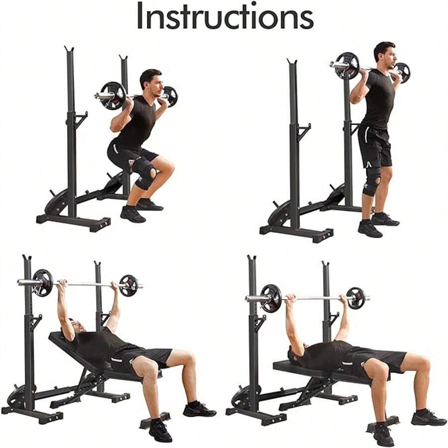 Adjustable Squat Rack Stand Multi-Function Barbell Rack Weight Lifting ...
