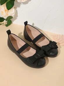 1 Đôi giày lười đế bằng có dây thun trang trí hoa cho bé gái, thiết kế đơn giản cho mùa xuân và mùa thu - màu đen - Xem 2
