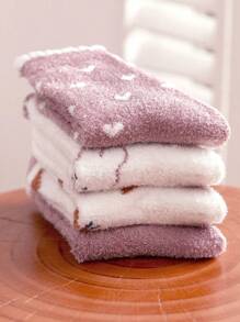 4 双/包儿童卡通兔子、爱心、胡萝卜图案保暖仿羊绒中筒袜，秋冬款 - 彩色 - 查看 5