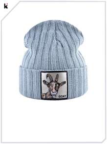 KKISSBAOBEI 1 件山羊刺绣贴针织帽，适合休闲、运动、派对秋季装扮