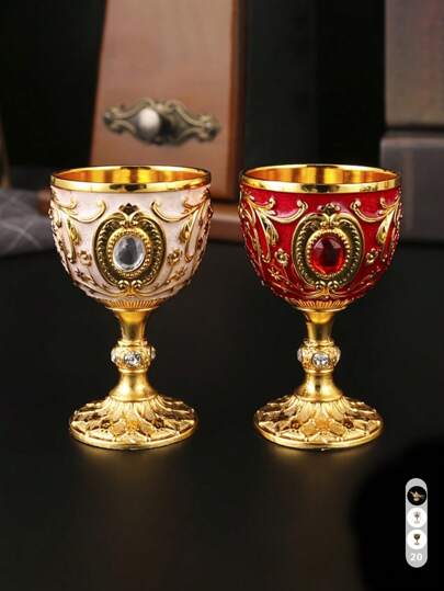 1入優雅永恆壓花金屬聖杯高腳杯- 复古酒杯、香槟杯、甜酒杯 - 1.01盎司、不含鉛、可重複使用，完美適用於酒吧、酒館、俱樂部和餐廳 - 時尚夏季飲具必需品