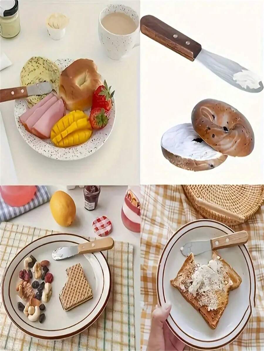 1 Gói, Dao phết bơ bằng thép không gỉ có cán gỗ, Dao cắt kem, Dao cắt bánh mì có răng cưa, Đồ dùng nhà bếp và dao kéo, Thích hợp cho Giáng sinh, Halloween, Lễ Phục sinh, Lễ Tạ ơn - Nhiều màu - Xem 1