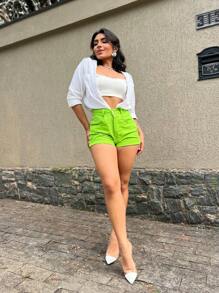 Women's Mom Jean Shorts High Waist Comfortable Premium Quality Elegant Casual - 青檸色 - 查看 3