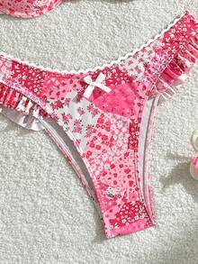 Bikinx Women's Ditsy Floral Color Block Frill Trim Underwire Bikini Set, For Summer Beach Vacation - Multicolor - View 4