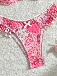 Bikinx Bikini a blocchi di colore con balze, con ferretto, motivo floreale ditsy, per donna, adatto per vacanze estive in spiaggia