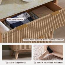 Fluted 6 Drawers Dresser, 54" Wide Modern Chest Of Drawers With Faux Marble Top & Curved Profile Design, Wood Drawer Organizer For Bedroom, Living Room, Hallway - Sồi tự nhiên - Xem 5
