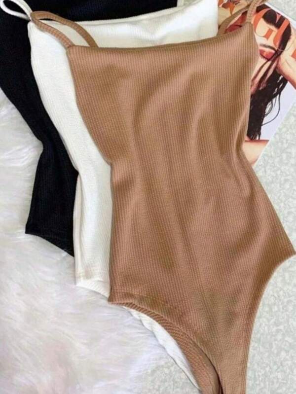 Body Feminino Decote Reto Canelado Alcinha Básico