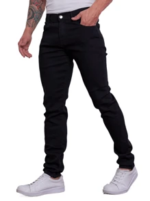 Calça Jeans Masculina com Elastano Modelagem Slim Fit Casual Confortável Básica - Tamanhos Plus Size