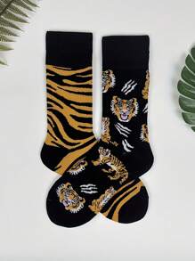 老虎图案男士中筒袜 时尚 AB 风格 - 彩色 - 查看 3