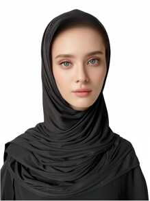 1 Piece Ladies High Quality Black Solid Color Soft Breathable Jersey Hijabs Scarves