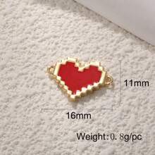 Conjunto de colgante de forma de corazón esmaltado en rojo con 2 agujeros para hacer joyas DIY, tono dorado de cobre en tamaño mini/mediano/grande, regalo para parejas, adorno navideño