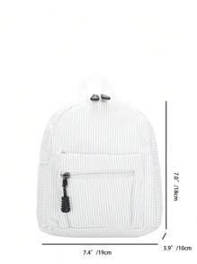 Solid Color Lightweight Corduroy Casual Backpack For Women, Travel Style, School Backpack - White - View 5