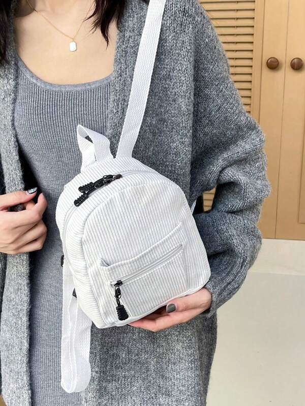Solid Color Lightweight Corduroy Casual Backpack For Women, Travel Style