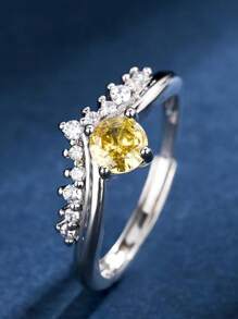 1pc Stainless Steel Korean Sweet Elegant New Moissanite Crown Ring, Luxury Princess Style, Sweet Valentine's Day Gift