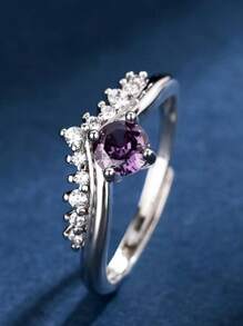 1pc Stainless Steel Korean Sweet Elegant New Moissanite Crown Ring, Luxury Princess Style, Sweet Valentine's Day Gift