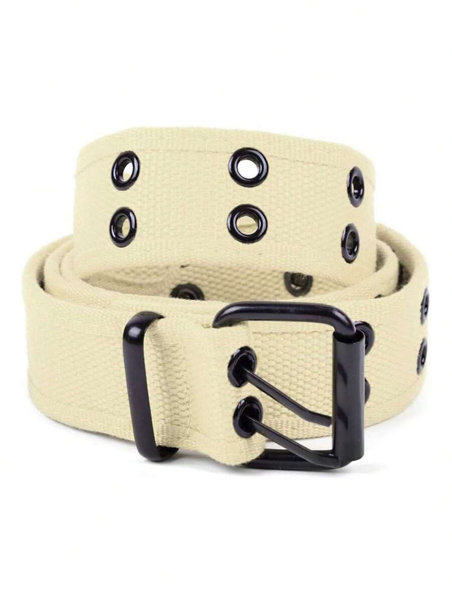 Double Grommet Hole Canvas Belts For Men Women Unisex - 白色 - 查看 1