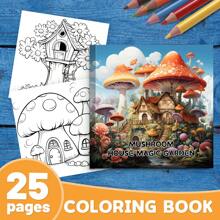 Purple Mushroom House Coloring Book - 1pc 25 Unique Pages, Upgraded Thick Paper, Decompressing Coloring Book, Improves Creativity And Concentration, Ideal For Halloween And Christmas Gifts Back To School