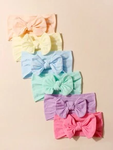 Conjunto de 6 faixas de cabelo infantis em nylon com laço grande e cores vibrantes, perfeitas para o dia a dia no início da primavera. - Multicolorido - Ver 7