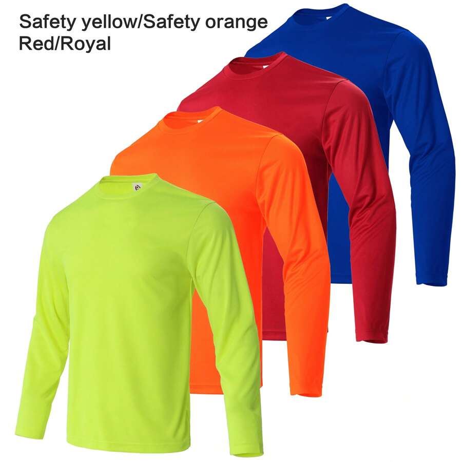 LEEHANTON Men's 4-Pack Performance Long Sleeve Crew Neck T-Shirts - Gul+Orange+Röd+Blå - Visa 1