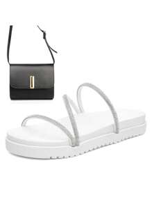 Women's Shiny Luxury Summer Sandal Kit Promotion With Small Bag - trắng - Xem 1