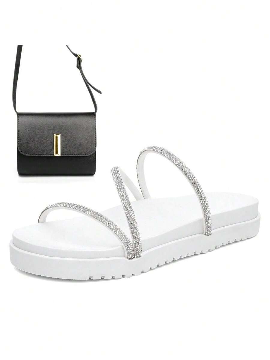 Women's Shiny Luxury Summer Sandal Kit Promotion With Small Bag - trắng - Xem 1
