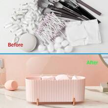 Organizador de herramientas de maquillaje, dispensador de clips de plástico para bastoncillos, clip transparente para bolas y bastoncillos de algodón, frasco de baño de 3 compartimentos, bastoncillos de algodón, bolas de algodón, organizador multiusos de cajones para almohadillas de algodón