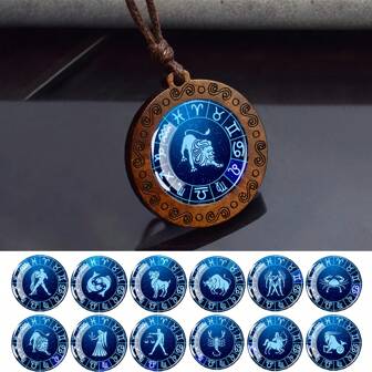 1 件十二星座绳链项链天秤座天蝎座射手座摩羯座水瓶座双鱼座木质吊坠项链