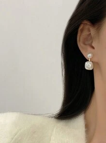 1 对复古优雅法式珍珠耳环配饰女士 - 金黃色 - 查看 2