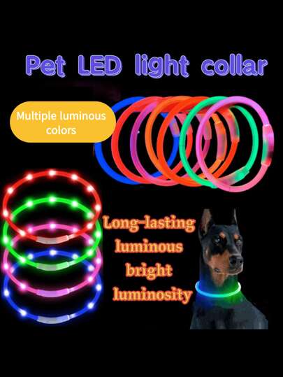 1pc LED Glowing Dog Collar, USB Rechargeable, Bright Luminous Pet Necklace, Anti-Lost, Long-Lasting Illumination, Multi-Color Fiber Optic & LED Strip Options