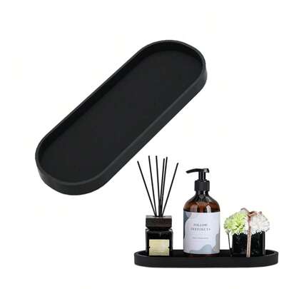 1/2 件椭圆形浴室台面托盘 - 勺子架 - 多用途现代厨房水槽、浴室、台面收纳架，黑色