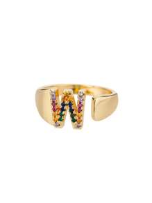 1 Pc Fashion Colorful Zirconia A-Z Letter Ring For Women Gold Color Stainless Steel Geometric Open Initial Ring Wedding Engagement Jewelry Party Gift