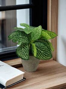 Planta artificial en maceta con hojas de menta, flor de lirio, planta falsa para decoración del hogar, mini maceta de piedra para paisajismo, regalo para el Día de San Valentín