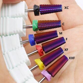 Easy Nail 5合1紫色专业钨钢美甲钻头，无香锥形铣刀，用于卸除凝胶丙烯酸指甲油，美甲工具及美甲钻配件