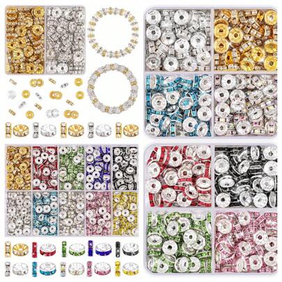 200/900pcs 8mm Spacer Beads For Crafting Rondelle Spacer Beads With Box Fancy Sparkle Crystal Rhinestone Spacer Loose Beads For Necklace Bracelet Earring Jewelry Making And Pens DIY Dec