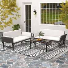 Lifezeal Outdoor Convertible Sofa Daybed With Adjustable Armrests Removable Cushions White/Gray/Navy