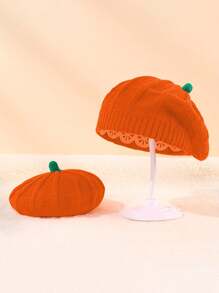 1pc Unisex Orange Halloween Pumpkin Beret Hat, Suitable For Autumn/Winter Warmth, Crochet Knitted Ski Hat - Multicolor - View 2